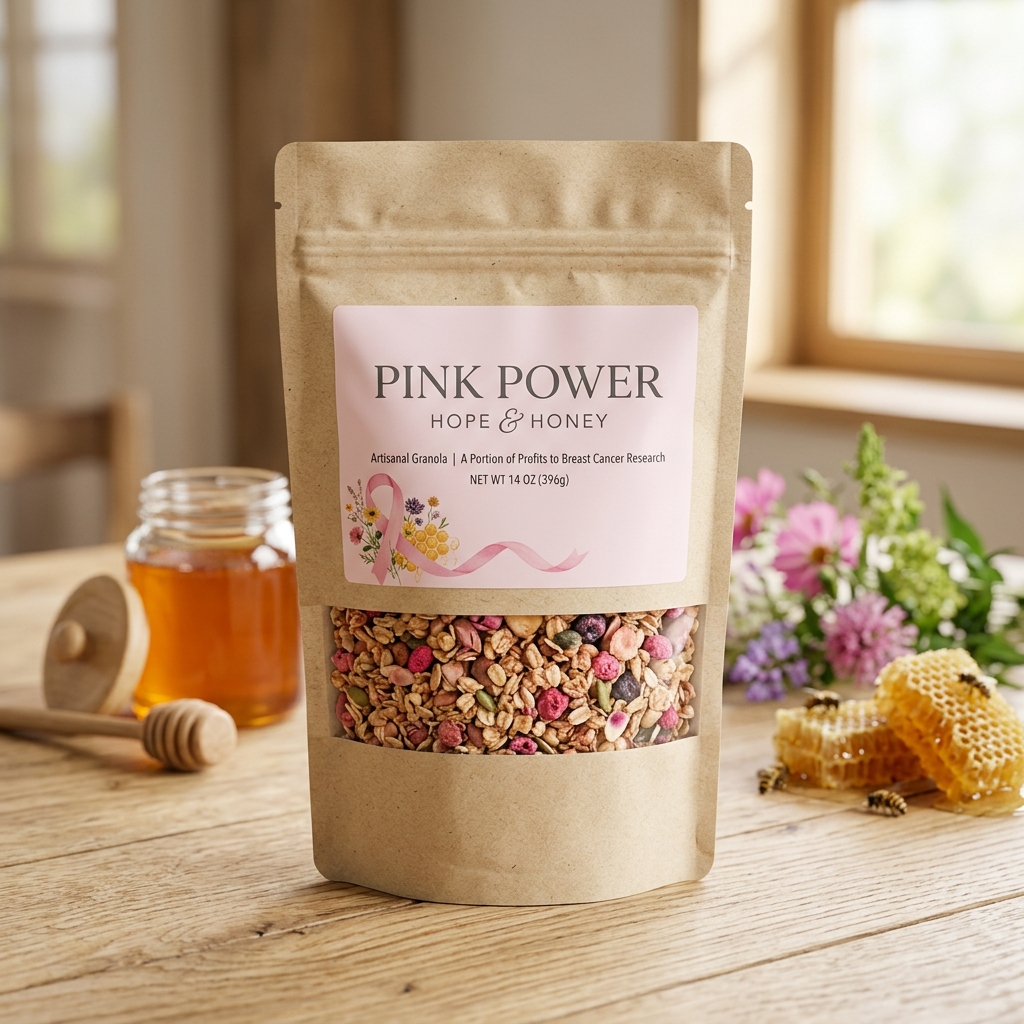 Pink Power Hope & Honey Granola Bag with honey and wild flowers